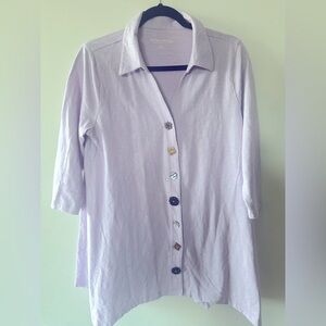 Soft Surroundings Lilac Danielle Button 3/4 Sleeve Tunic Shirt Collar Size: M